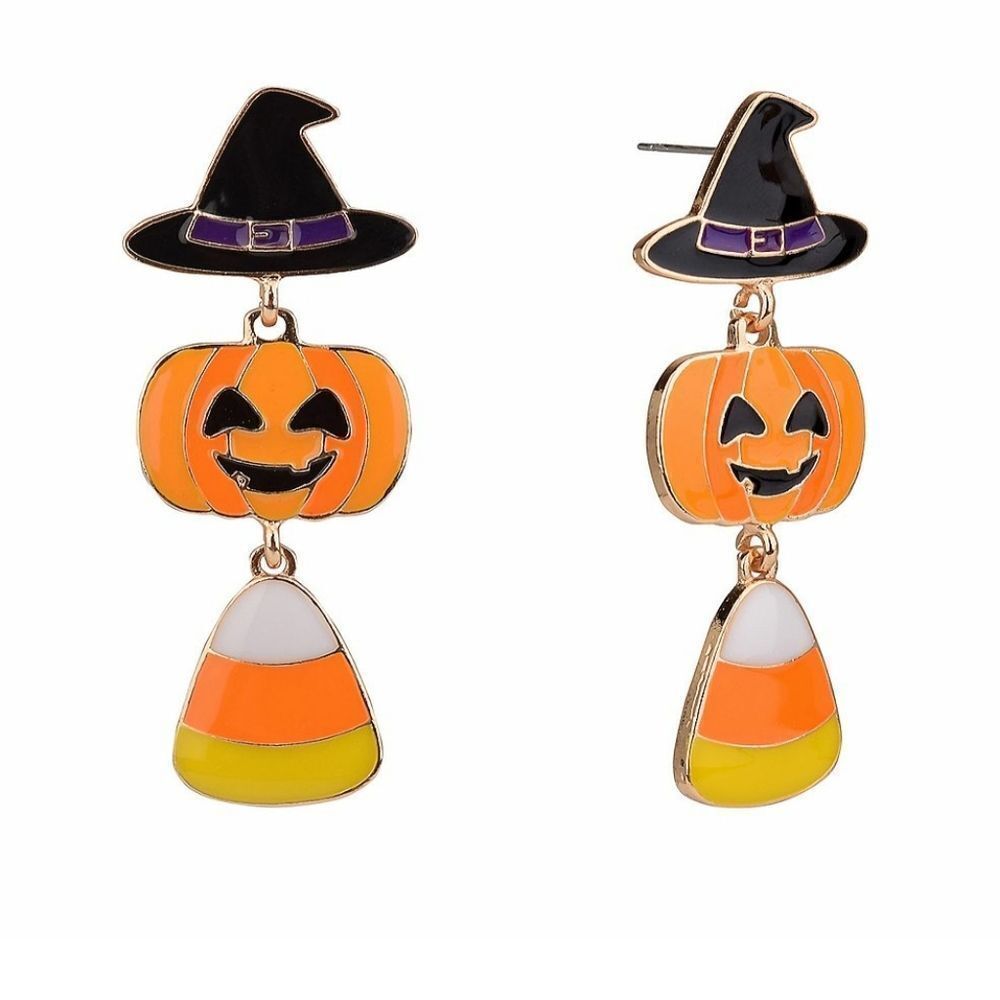 NEW CELEBRATE TOGETHER HALLOWEEN WITCH HAT,JACK O LANTERN &CANDY CORN EARRINGS